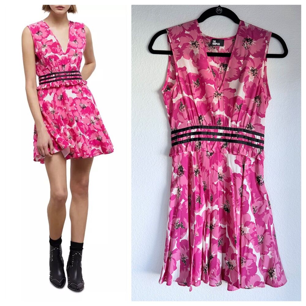 NEW The Kooples 100% Silk Summer Party Fit and Flare Dress in Pink Sz 0 (US XS)